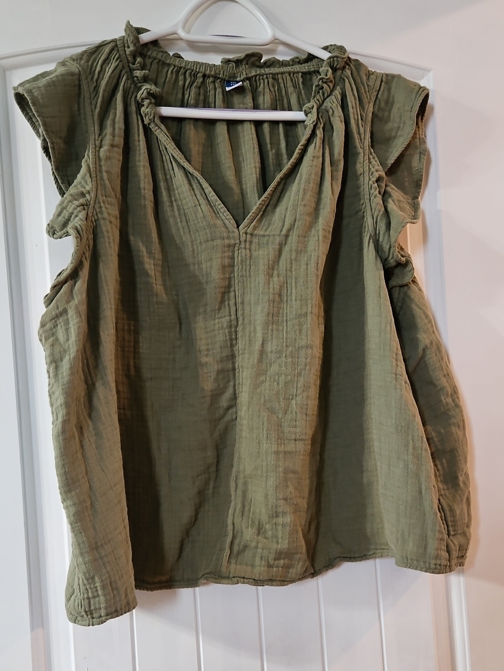 Old Navy Olive Green Gauze V-Neck Blouse